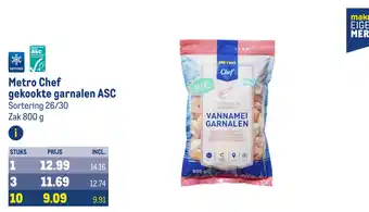 Makro Metro Chef gekookte garnalen ASC Sortering 26/30 800g aanbieding