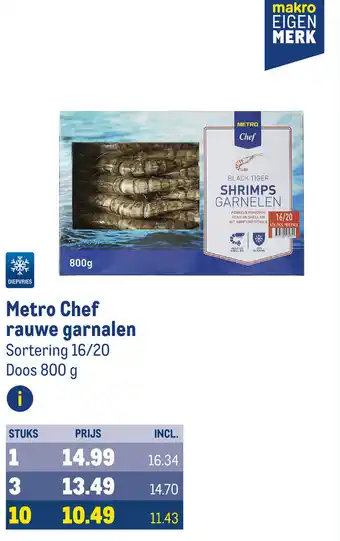 Makro Metro Chef rauwe garnalen Sortering 16/20 Doos 800 g aanbieding