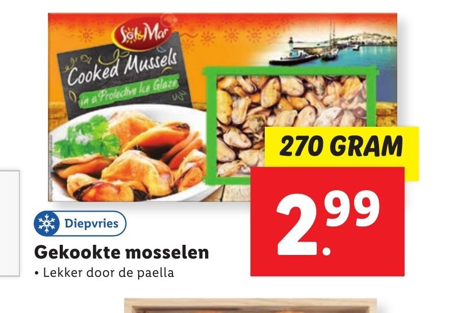 Diepvries Gekookte mosselen 270 gram aanbieding bij Lidl