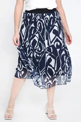 Wehkamp Cassis midi rok met all over print en plooien donkerblauw/ecru aanbieding