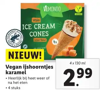 Lidl Vegan ijshoorntjes karamel 4 x 130ml aanbieding