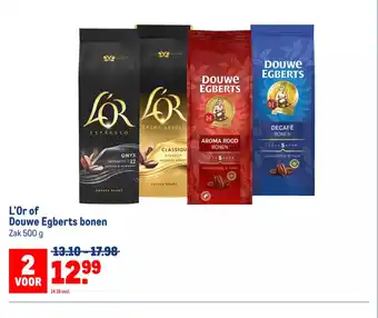 Makro L'Or of Douwe Egberts bonen Zak 500 g aanbieding