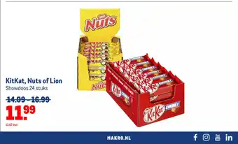 Makro KitKat, Nuts of Lion Showdoos 24 stuks aanbieding