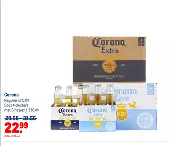 Makro Corona Regulier of 0.0% Doos 4 clusters met 6 flesjes à 330 ml aanbieding