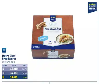 Makro Metro Chef braadworst Doos 24x 85 g aanbieding