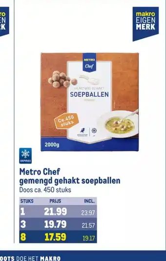 Makro Metro Chef gemengd gehakt soepballen Doos ca. 450 stuks aanbieding