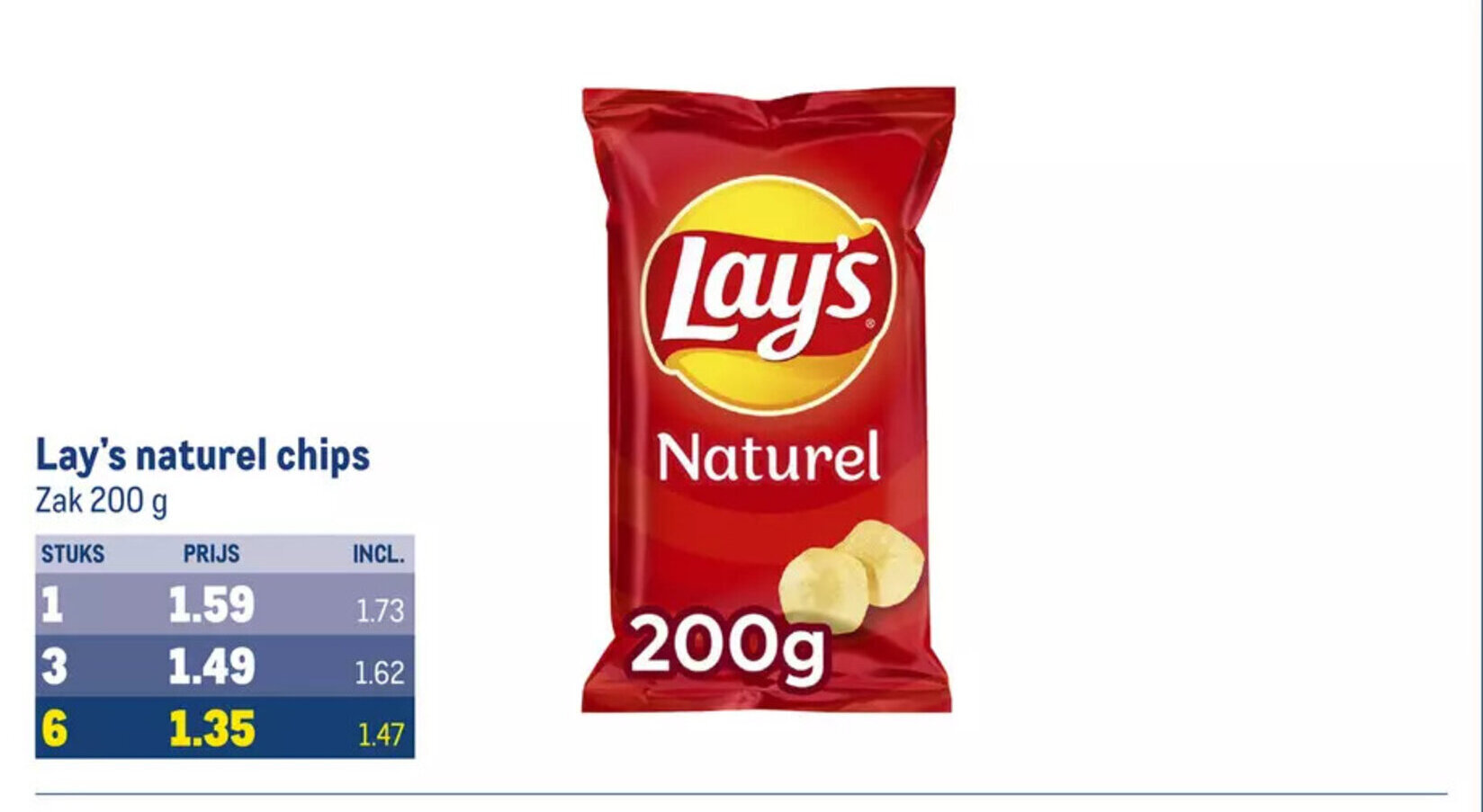 Lay's naturel chips Zak 200 g aanbieding bij Makro