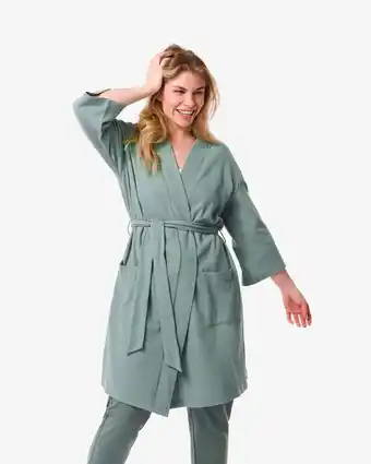 HEMA Hema dames badjas wafel (groen) aanbieding