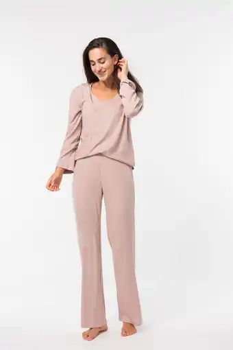 HEMA Hema dames loungebroek met ribbels (naturel) aanbieding