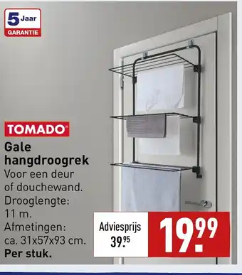 ALDI Tomado Gale hangdroogrek Voor een deur of douchewand. Drooglengte: 11 m. Afmetingen: ca. 31x57x93 cm. aanbieding