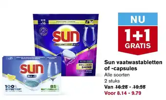 Hoogvliet Sun vaatwastabletten of -capsules Alle soorten 2 stuks aanbieding