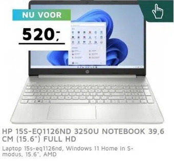 Digitotaal Hp 15s-eq1126nd 3250u notebook 39,6 cm (15.6) full hd aanbieding