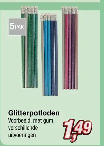 Kik Glitterpotloden Voorbeeld, met gum, verschillende 5PAK aanbieding