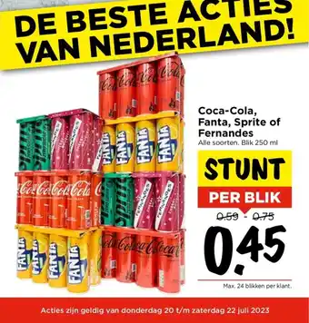 Vomar Voordeelmarkt Coca-Cola, Fanta, Sprite of Fernandes Alle soorten. Blik 250 ml aanbieding