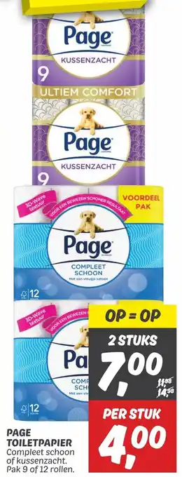 Dekamarkt PAGE TOILETPAPIER Compleet schoon of kussenzacht. Pak 9 of 12 rollen. aanbieding