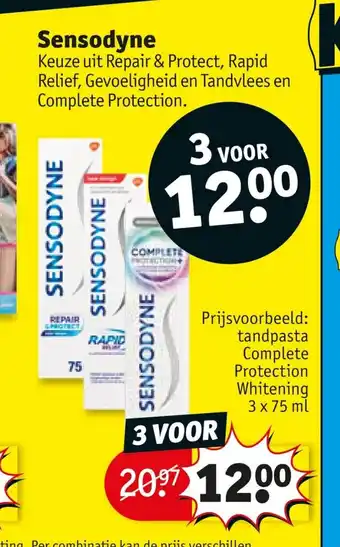 Kruidvat Sensodyne Keuze uit Repair & Protect, Rapid Relief, Gevoeligheid en Tandvlees en Complete Protection. aanbieding