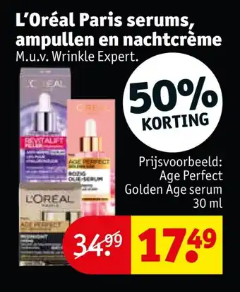 Kruidvat L'Oréal Paris serums, ampullen en nachtcrème M.u.v. Wrinkle Expert. 30ml aanbieding