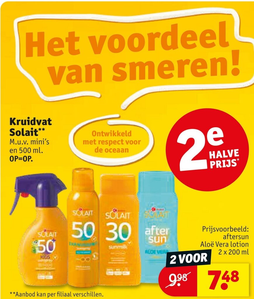 Kruidvat Solait* M.u.v. mini's en 500 ml. 2x 200ml aanbieding bij Kruidvat
