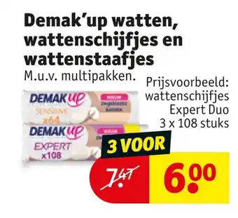 Kruidvat Demak'up watten, wattenschijfjes en wattenstaafjes M.u.v. multipakken. (3 voor) aanbieding