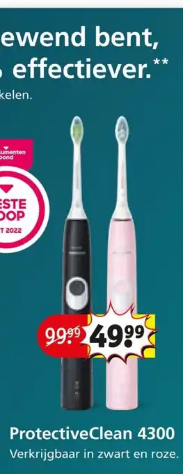 Kruidvat PHILIPS Poets zoals je gewend bent, sonicare maar dan 100% effectiever.**  ProtectiveClean 4300 aanbieding