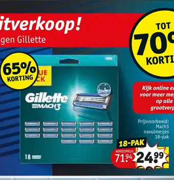 Kruidvat Messcherpe uitverkoop! Alle grootverpakkingen Gillette  Mach 3 navulmesjes 18-pak aanbieding