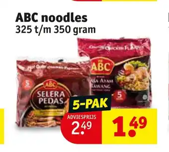 Kruidvat ABC noodles 325 t/m 350 gram 5-pak aanbieding