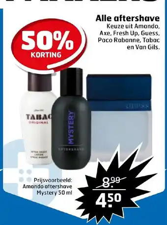 Trekpleister Alle aftershave Keuze uit Amando, Axe, Fresh Up, Guess, Paco Rabanne, Tabac en Van Gils. aanbieding