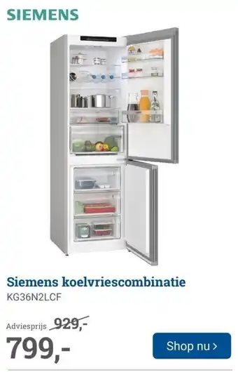BCC Siemens koelvriescombinatie KG36N2LCF aanbieding