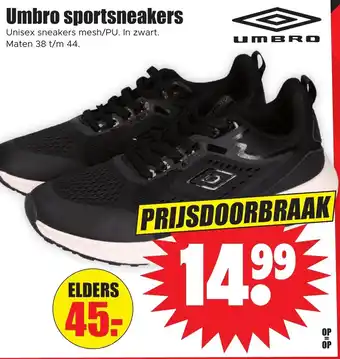 Dirk Umbro sportsneakers Unisex sneakers mesh/PU. In zwart. Maten 38 t/m 44. aanbieding