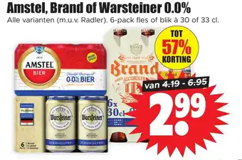 Dirk Amstel, Brand of Warsteiner 0.0% Alle varianten (m.u.v. Radler). 6-pack fles of blik à 30 of 33 cl. aanbieding