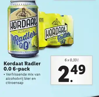 Lidl Kordaat Radler 0.0 6-pack 6 x 0,33l aanbieding