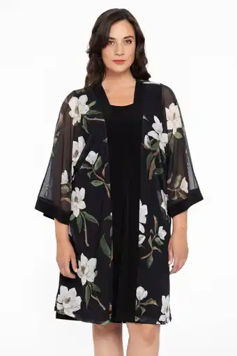 Wehkamp Yoek kimono met all over print zwart/groen aanbieding