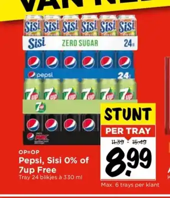 Vomar Voordeelmarkt Pepsi, Sisi 0% of 7up Free Tray 24 blikjes à 330 ml aanbieding