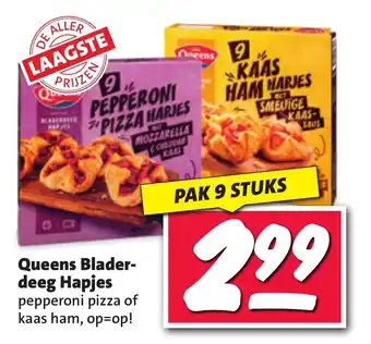 Nettorama Queens Blader-deeg Hapjes pepperoni pizza of kaas ham, PAK 9 STUKS aanbieding