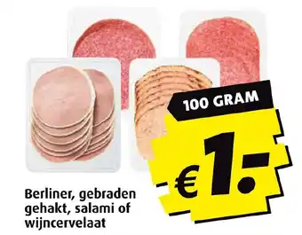 Boni Berliner, gebraden gehakt, salami of wijncervelaat 100 GRAM aanbieding