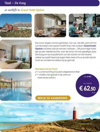 Marrea Hotelarrangementen Texel - de koog je verblijft in grand hotel opduin aanbieding