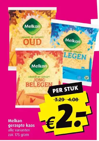 Boni Melkan geraspte kaas alle varianten zak 175 gram aanbieding