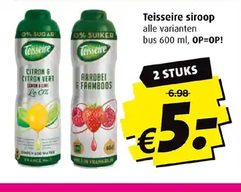 Boni Teisseire siroop alle varianten bus 600 ml, ( 2 stuks ) aanbieding