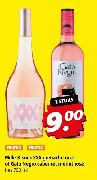 Boni Mille Bisous XXX grenache rosé of Gato Negro cabernet merlot rosé fles 750 ml aanbieding