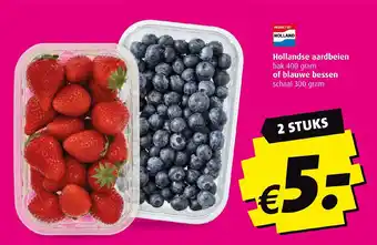 Boni Hollandse aardbeien bak 400 gram of blauwe bessen schaal 300 gram ( 2 STUKS ) aanbieding