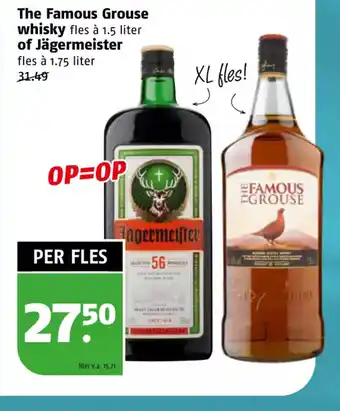 Poiesz The Famous Grouse whisky fles à 1.5 liter of Jägermeister fles à 1.75 liter aanbieding