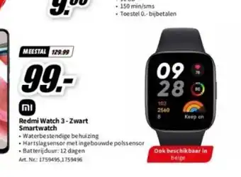 MediaMarkt Redmi Watch 3- Zwart Smartwatch aanbieding