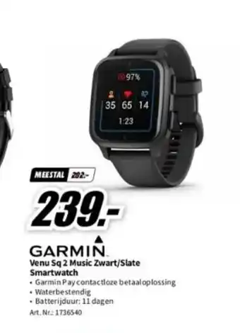 MediaMarkt GARMIN Venu Sq 2 Music Zwart/Slate Smartwatch aanbieding