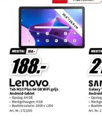 MediaMarkt Lenovo Tab M10 Plus 64 GB WiFi grijs Android-tablet aanbieding