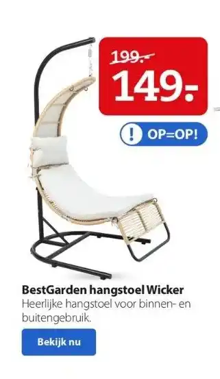 Boerenbond Bestgarden hangstoel wicker heerlijke hangstoel voor binnen- en buitengebruik. aanbieding