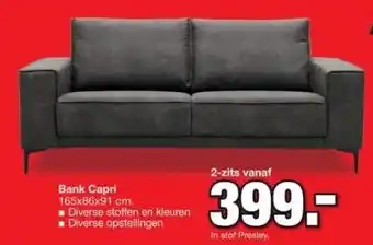 Budget Home Store Bank capri 165x86x91 cm. ■ diverse stoffen en kleuren ■ diverse opstellingen aanbieding