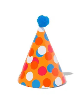 HEMA Hema papieren feesthoedjes met pompons ø8x12 - 8 stuks aanbieding