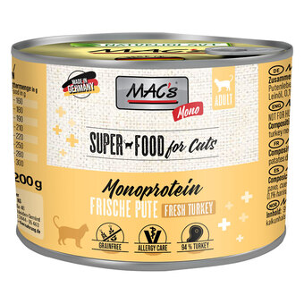 Zooplus 6x200g mac´s cat mono sensitive kalkoen kattenvoer aanbieding