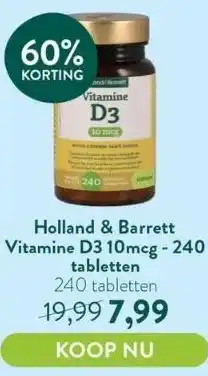 Holland & Barrett Vitamine d3 10mcg - 240 tabletten aanbieding