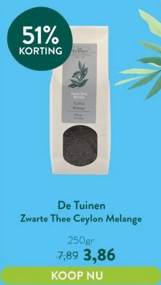 Holland & Barrett Zwarte thee ceylon melange aanbieding